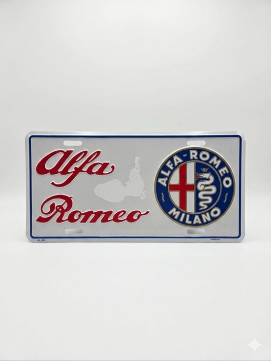 Vintage Alfa Romeo Milano License Plate Sign - Red, Blue, White